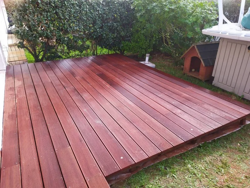 Terrasse massaranduba vue d'ensemble copropriété Cabourg